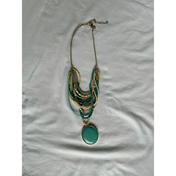 Chico's Turquoise Pendant Multi-strand Beaded Adjustable Statement Necklace - Picture 1 of 6